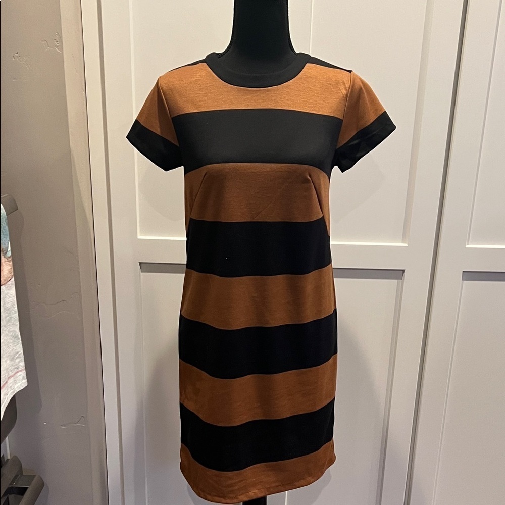 H&M Black and Brown Striped Mini Dress Size XS